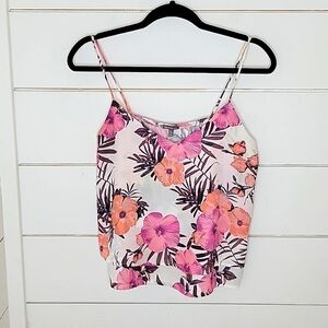 CHARLOTTE RUSSE medium white & pink floral loose tank top
